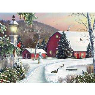 Bit og stykker - 300 stykke puslespil for voksne - i det stille lys af daggry - snedækket stald med fugle vinterlandskab - puslespil af kunstner