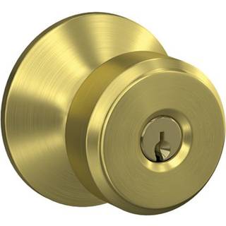 Schlage F51A BWE 608 Ply Bowery Knob med Plymouth Trim Keyed Entry Lock Satin Brass