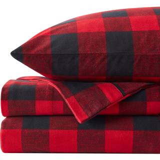 FLANNEL SHEETER Varm og hyggelig dyb lomme åndbart hele sæsonens sengetøj med monteret flad og pudebetræk fuld buffalo check plaid burgundy