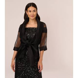 Adrianna Papell Kortærmet Sort Organza Wrap JakkeStor