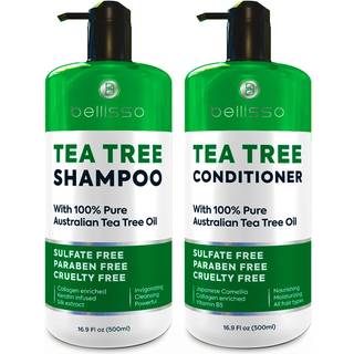 Tea Tree Oil Shampoo og Conditioner Set - Anti Dandruff Treatment for Itchy Dry Scalps - Ideel til kvinder og m?nd med fedtet h?r og opbygning af