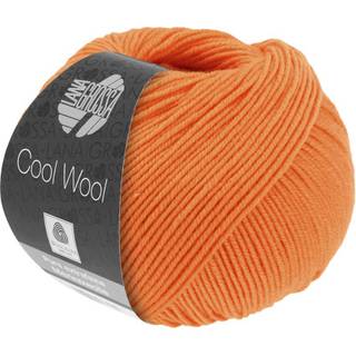 Lana Grossa Cool Wool 2105 Orange Indhold:100% ren ny, ekstrafin merinould Vægt/Længde:50 g = ca. 160 meter Anbefalede pinde: 3.00-3.50 mm Strikkefasthed:10 x 10 cm = 24 m x 34 p Vask:Finvask 30º/ Tørres fladt.