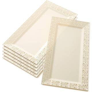 S?lv skeer Elegant blonder plast serveringsbakker (6 pc) engangsplastbakker og plader til fest - 14 x 7,5 serverer snacks desserter Sweets Perfec