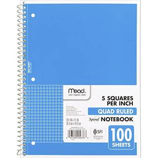 Mead Spiral Notebook 1-emnet Graf Dested Paper 10-1/2 """" X 8 """" 100 Sheets Blue (05676AY7)