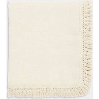 Once Milano Table Linens - Tablecloth with fringes, medium, cream in Cream 100% linen 165gr/sqm