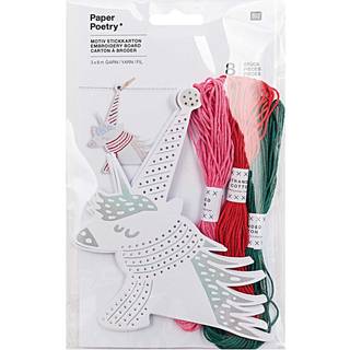 Paper Poetry Stickkarton Einhorn mit Garn und Nadel 8 Stück - Mehrfarbig