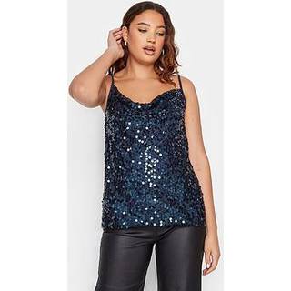 Lts Tall Navy Blue Sequin Cowl Neck Cami Top 10 Lts | Tall Women's Going Out Tops
