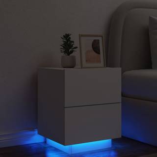 sengebord med LED-lys konstrueret træ hvid