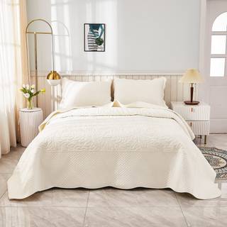 Marcielo 3-delt 100% bomulds store senget?ppet Set Coverlet Set letv?gtsskynet s?t broderi bondeg?rd senget?j s?t (Soft White Queen (100 """" x106
