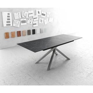 Esstisch Edge 180-220x90cm Keramik Laminam®Nero Greco Anthrazit Kreuzgestell Rechteck Edelstahl ausziehbar