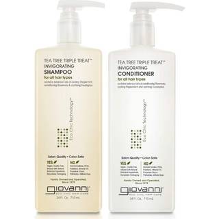 Giovanni Tea Tree Triple Treat Kvigorerende shampoo & balsam sæt - Køle pebermynte Eucalyptus Rosemary hjælper tør flaky hovedbundsalonkvalitet v