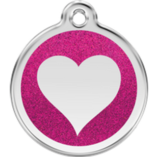 Rød dingo rustfrit stål med glitter Pet I.D. Tag - Heart (Hot Pink Medium)