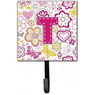 """" Caroline's Treasures CJ2005-TSH4 Brev T blomster og sommerfugle lyserød snor eller nøgleholder lille flerfarvet """"