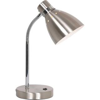 Spring bordlampe, stålfarvet, metal, fleksibel arm, afbryder