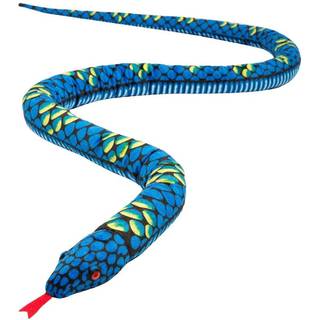 Kæmpe plys-slange, realistisk plyslegetøj, røde øjne, blå