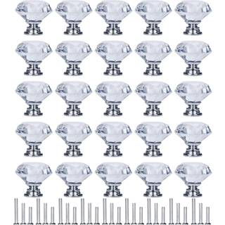 Your gift 30 pakkeskuffe Knaps Diamond Shaped Crystal Glass 30mm Kabinetsknapper Træk håndtag (30 mm 30 Pack Silver)
