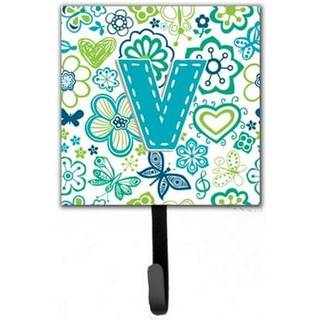 """" Caroline's Treasures CJ2006-VSH4 Letter v Flowers and Butterflies Teal Blue Leash eller Key Holder Small Multicolor """"
