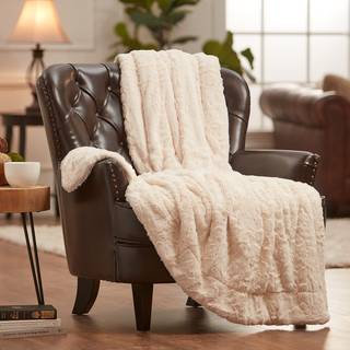 Chanasya Premium Wolf Faux pels kast t?ppe - bl?d fuzzy sherpa & minky kastet?ppe - til seng eller sofa - 50 """" x 65 - elfenben