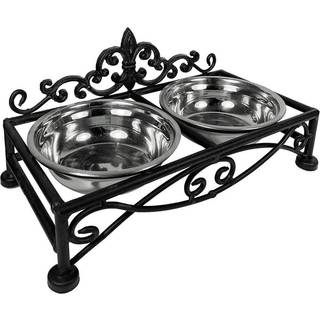 Futternapf Landhausstil Lilie Doppelnapf Hund Katze Fressnapf Schwarz 28 cm