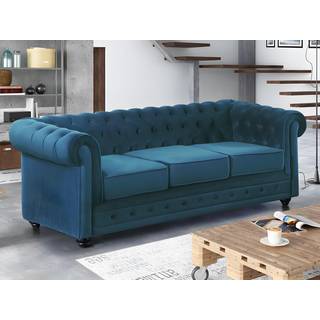 3-personers CHESTERFIELD sofa - Petrolblå fløjl