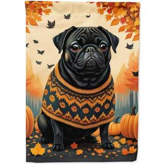 Caroline's Treasures DAC1064CHF Sort Pug Fall House Flag Stor veranda ærme pole dekorativt uden for gårdspladsen kunstværk væg hængende polyester