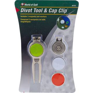 JEF World of Golf JR153 Metal Divot Golf Tool and Cap Clip med 3 kuglemark?rer