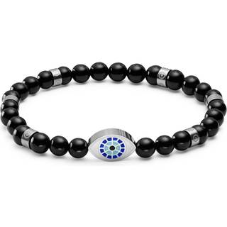 Evil Eye | Sølvfarvet Onyx Perle Armbånd