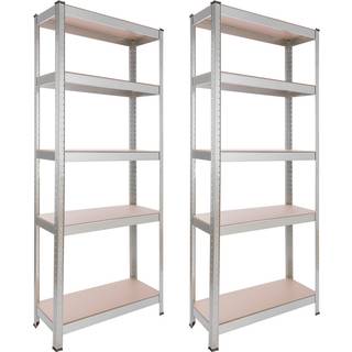 Arebos® 2x Kraftig reol 180 x 75 x 30 cm, værkstedsreoler - bæreevne 350 kg - sølv