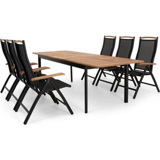 Selected Home Nice spisebordsæt Sort/sort i teak 6 stole & bord 202-260x90 cm