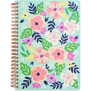 Steel Mill & Co Cute Green Mini Spiral Notebook 8.25 """" X 6.25 """" Tidsskrift med holdbar indbundet og 160 foret sider mynte blomster