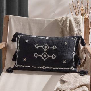 Yard Yard Black Folis Embroidered Polyester Filled 100% Cotton Cushion