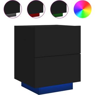 sengebord med LED-lys konstrueret træ sort