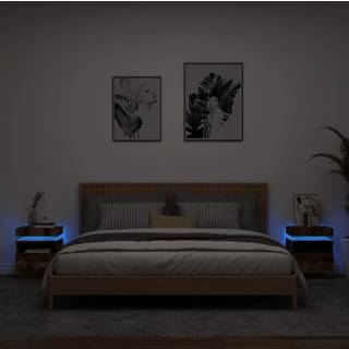 Sengebord Med Led-Lys 40X39X48,5 Cm - 2 / Røget eg