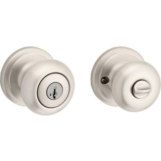 Kwikset Juno Entry Door Knob med lås og nøgle Sikkert nøglehåndtag Udvendigt hovedindgang og soveværelse Satin Nickel Pick Resistant SmartKey Sec