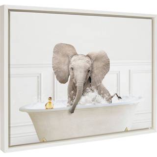 Kate og Laurel Sylvie Baby Elephant No4 i Bubble Bath Neutral Style Framed Canvas Wall Art af Amy Peterson Art Studio 18x24 White Modern Animal A