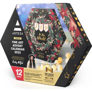 Arteza adventskalender 2023 (kunst 12 dage) Kunstforsyning Ferie gave til voksne inkluderer akrylgouache & akvarelmaling kunstkrom markører lærre