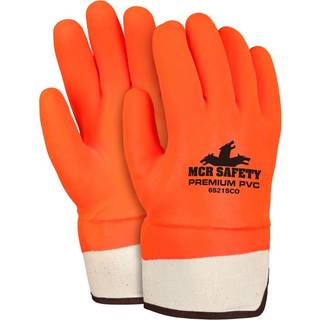 MCR Safety 6521sco Dobbelt dyppet PVC-skum foret sandfinish m?nds handsker med gummieret sikkerhedsmansjet orange stor 1-par