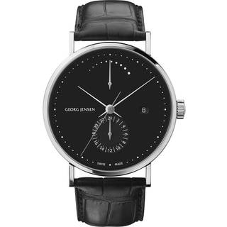KOPPEL GMT GANGRESERVE - 41mm, automatisk mekanisk, Georg Jensen, Sort alligatorskind / Rustfrit stål