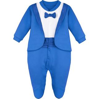 Lilax Baby Boy Gentleman Tuxedo Footie Christmas Holiday Outfit With Bow Tie (Nyf?dt Royal Blue)