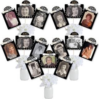 Stor prik af lykke Voksen 100 -?rs f?dselsdag - Guld - Billedfest Billede Centerpiece Sticks - Fotobord Toppers - 15 stykker