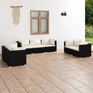 loungesæt til haven 7 dele med hynder polyrattan sort
