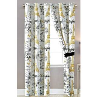 Sapphire hjem Paris tema sort og guld gardiner - 2 paneler sat med ren opbakning og s?lv Grommet Eiffel Tower Decor Privacy Voile Window Curtain
