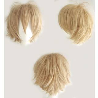 S-noilite unisex cosplay kort lige h?r parykk kvinder herre cool fluffy stil anime con party kjole syntetisk parykker linned blondine