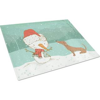 Caroline's Treasures CK2084LCB Red Dachshund Snowman Christmas Glass Cutting Board Stor dekorativt tempereret glasskæreskæring og serveringsplade