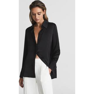 Reiss Reiss Black Hailey Silk Double-Cuff Button-Through Shirt