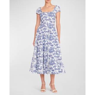 Staud Wells floral cotton midi dress - blue - M
