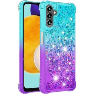 SKALO Samsung A54 5G Kvicksand Glitter Hjerter TPU Cover - Turkis-Lilla
