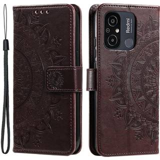 SKALO Xiaomi Redmi 12C 4G Mandala Flip Cover - Brun