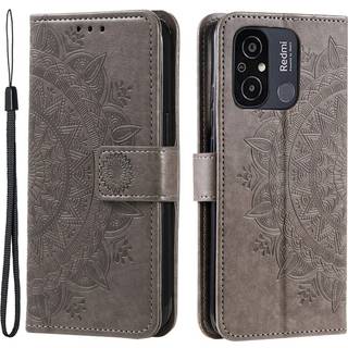 SKALO Xiaomi Redmi 12C 4G Mandala Flip Cover - Grå