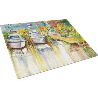 Caroline's Treasures JMK1051LCB Blue Heron og Deep Sea Fishing Boats Glass Cutting Board Stor dekorativt tempereret glas Køkkenskæring og serveri